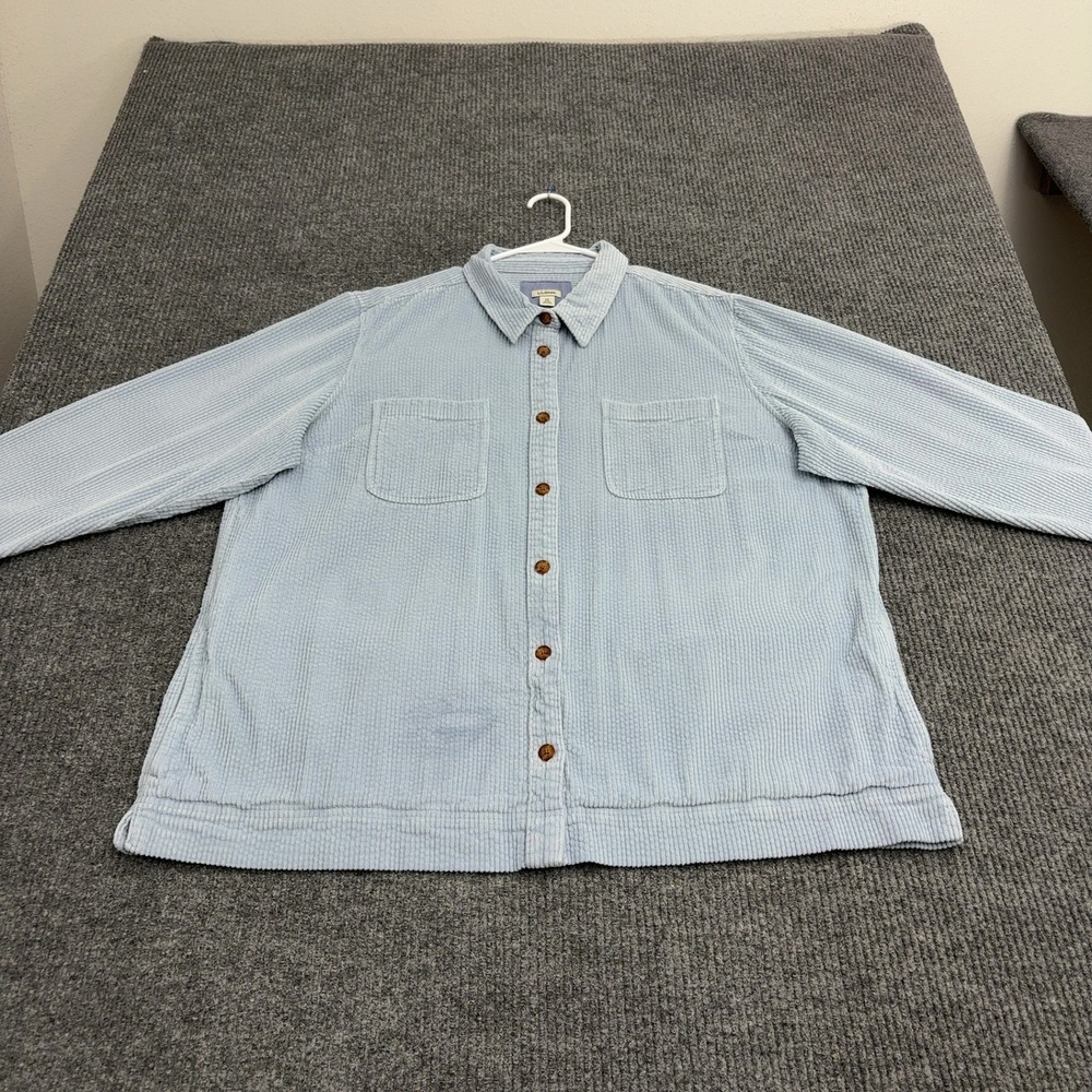 LL Bean Shirt Women 2X Blue Cotton Corduroy Long Sleeve Button Down Classic